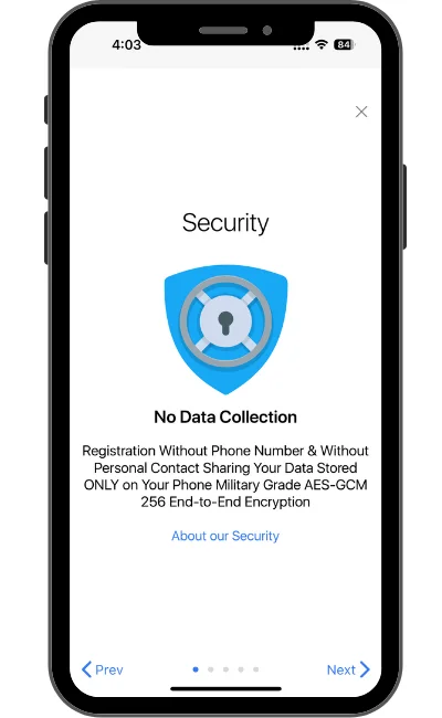 Zangi APP — No Data Collection security screen